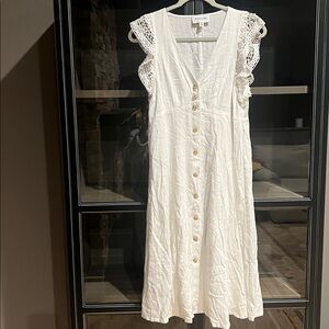 White Button-Down Dress with Unique Sleeves